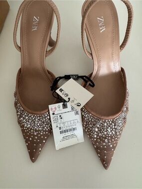 Zara Blush Beaded Pointed Slingback Heels